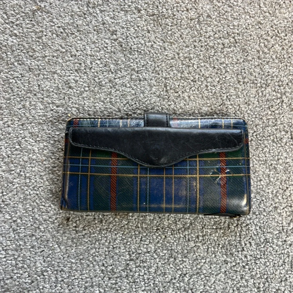 Patricia Nash Plaid Wallet Womens linnet leather Blue Green Tartan Slim Clutch‎